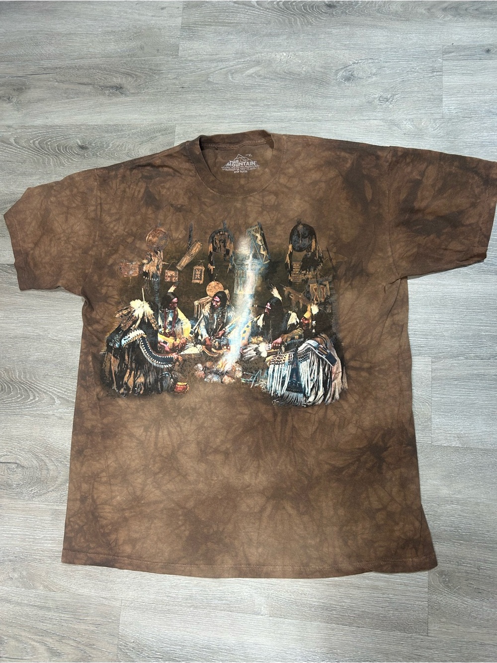 Vintage 90s The Mountain Native American Tie Dye T Shirt Mens XL Brown Indian